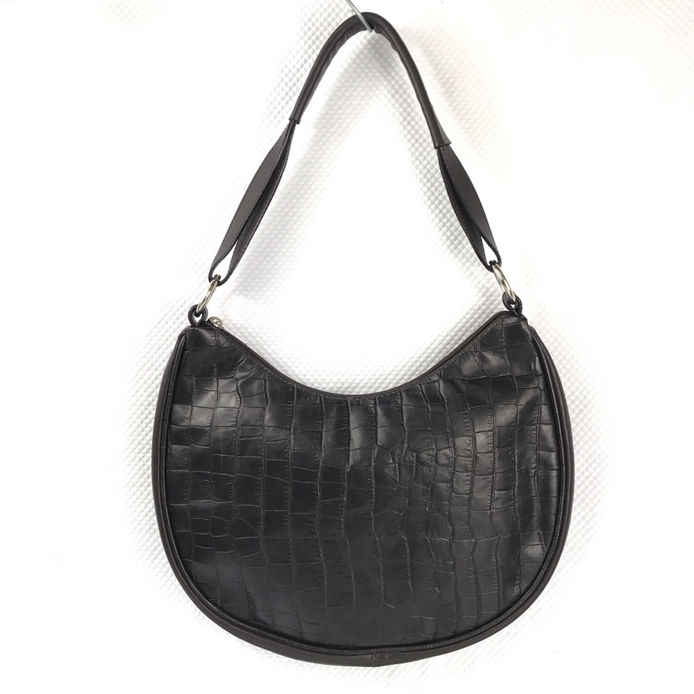 MAURIZIO TAIUTI Dark Brown/Black Italian Leather Shoulder Bag Croc-Embossed
